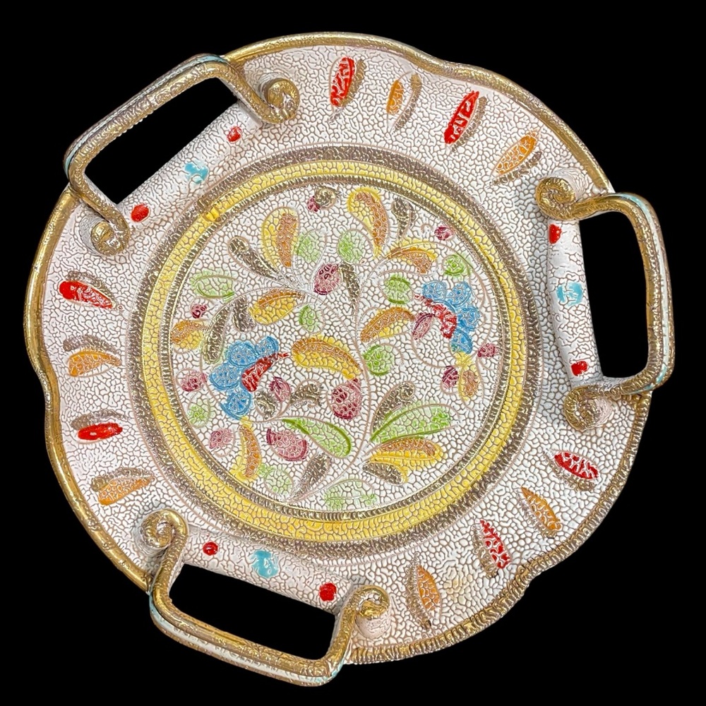 Vintage 1960s Fratelli Fanciullacci Pebble Lava Italian Pottery 10" Plate Handle